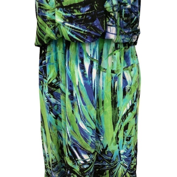 EMMA & MICHELE STRETCH KNIT TROPICAL BLOUSON SCOOP NECK TANK DRESS 14 - Picture 3 of 8